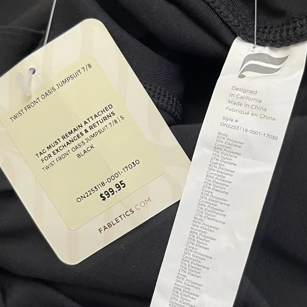 NWT Fabletics Pure Luxe Oasis Twist Front Pocket 7/8 Jumpsuit - Black - Size S - Picture 7 of 9